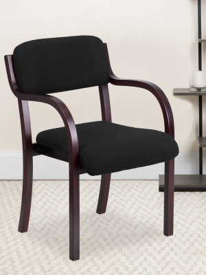 Flash Furniture Contemporary Wood Side Reception Chair With Arms And Black Fabric Seat