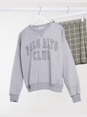 Stradivarius Str Varsity Slogan Sweatshirt In Gray