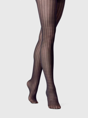 Women's Houndstooth Sheer Tights - A New Day™ Black