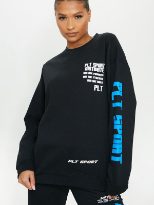 Black Sports Oversized Sweatshirt