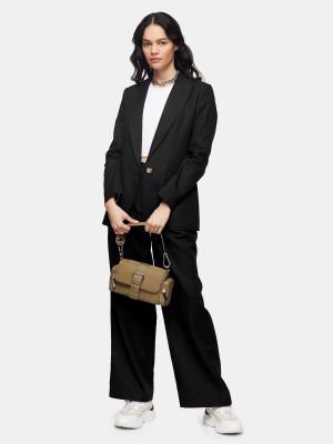 Black Wide Leg Herringbone Pants With Linen