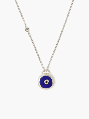 Sterling Silver Blue Evil Eye Necklace With Champagne Diamond