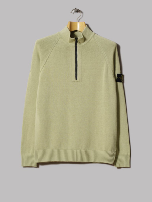 Stone Island Light Raw Cotton Zip Neck Knitwear (olive)