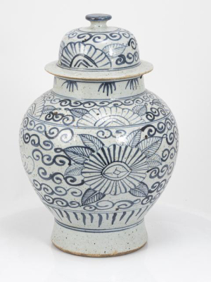 Ancestor Sunflower Small Temple Jar, Blue And White