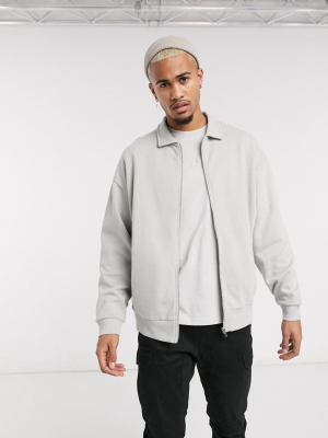 Asos Design Oversized Jersey Harrington Jacket In Light Gray