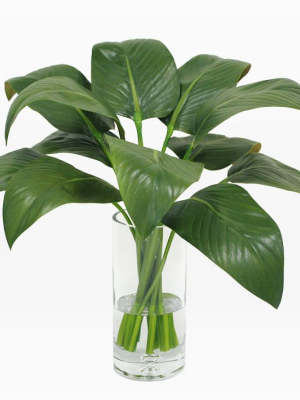 Faux Calla Lily Leaves In Vase - Tall