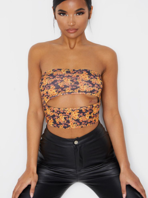 Black Sunflower Print Jersey Bandeau Cut Out...