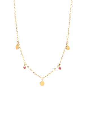 14k 3 Itty Bitty Dangling Disc & Ruby Necklace