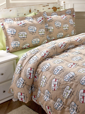 Lakeside Happy Camper Comforter Set - Cute Bedding For Outdoor Lovers, Kids, Teens