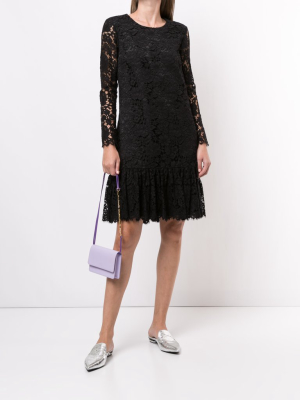 Long Sleeve Dress With Ruffled Hem In French Corded Lace