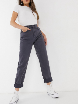 Asos Design High Rise 'slouchy' Mom Jeans In Steel