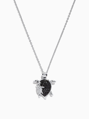 Effy Safari Sterling Silver Black And White Diamond Turtle Pendant, 0.32 Tcw
