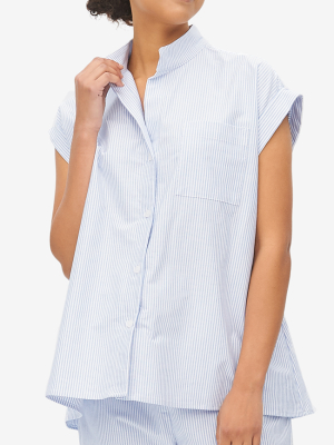Cuffed Sleeve Shirt Blue Oxford Stripe