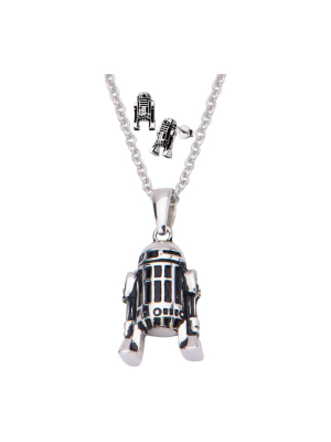 Women's 'star Wars' R2-d2 925 Sterling Silver 3d Earrings And Pendant With Chain Set (18")