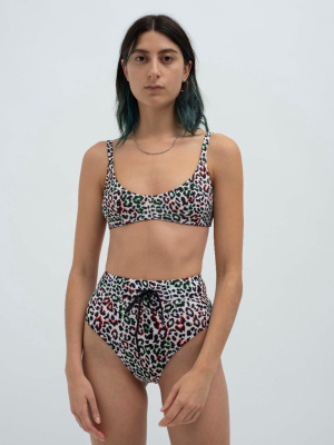 Leopard Print High Waist Bikini Bottoms Multi