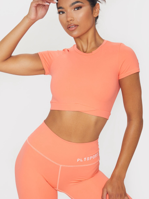 Orange Sculpt Luxe Cross Hem Gym Crop T-shirt