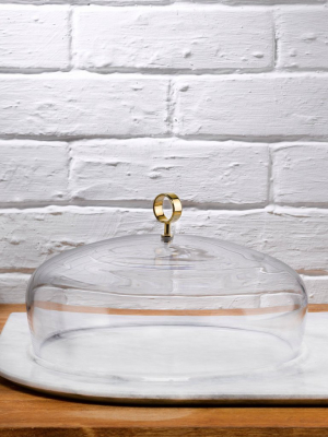 Cupola Cake Dome Medium With Brass Handle And Marble Base