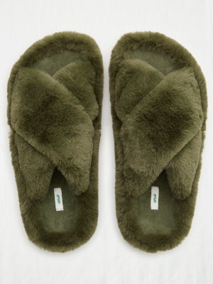 Aerie Fuzzy Crisscross Slides