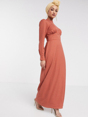 Asos Design Maxi Tea Dress With Buttons In Spot