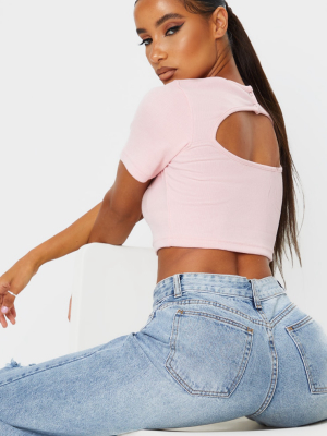 Baby Pink Circle Cut Out Back Crop Top