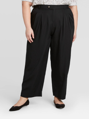 Women's Plus Size Mid-rise Pleated Straight Fit Pants - Ava & Viv™