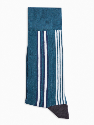 Teal Vertical Stripe Socks