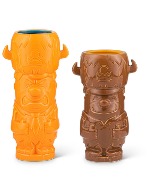 Beeline Creative Geeki Tikis The Flintstones Mug Set | Fred & Barney Tiki Mugs | Holds 28 Ounces