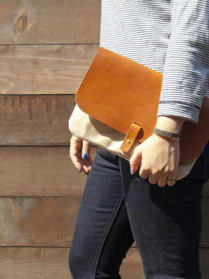 Leather And Waxed Canvas Clutch