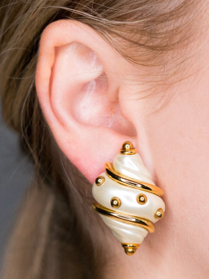 Cultura Pearl Shell With Gold Dots Clip Earrings