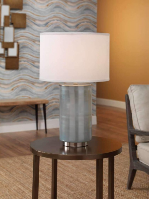 Vapor Table Lamp, Medium In Opal Glass With Medium Drum Shade In White Silk