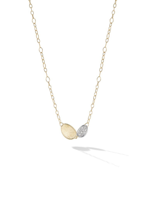 Marco Bicego® Lunaria Collection 18k Yellow Gold And Diamond Petite Double Leaf Necklace