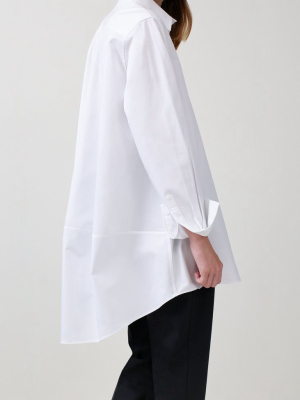 A-line Button Down Shirt In Cotton Poplin - White