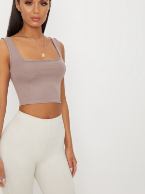 Basic Taupe Jersey Square Neck Crop Vest