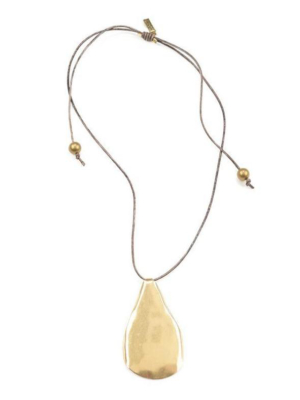 Organic Brass Drop Pendant Leather Necklace