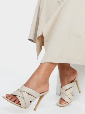 Cream Wide Fit Quilted Woven Strap High Mule Heels