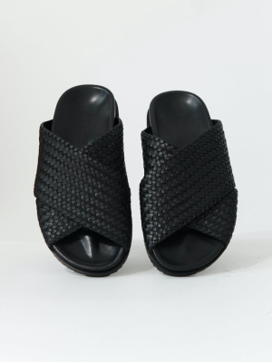 Arne Woven Crossover Sandals - Black