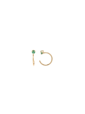 14k Emerald Prong Open Hoop Earrings