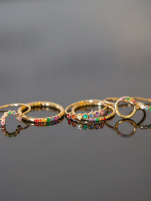 14k Small Rainbow Sapphires Arc Ring