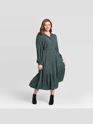 Women's Long Sleeve Tie Waist Shirtdress - A New Day™