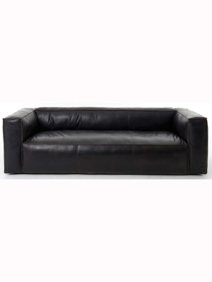 Nolita Reverse Stitch Leather Sofa, Rider Black