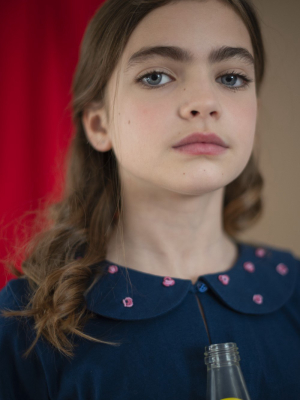 Navy Embroidered Collar Tee