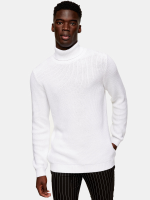 White Roll Neck Knitted Sweater