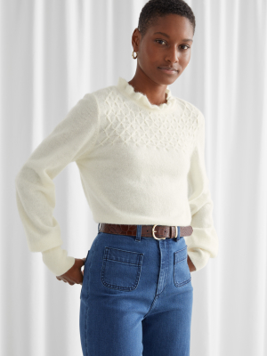 Ruffled Collar Wool Knit Sweater