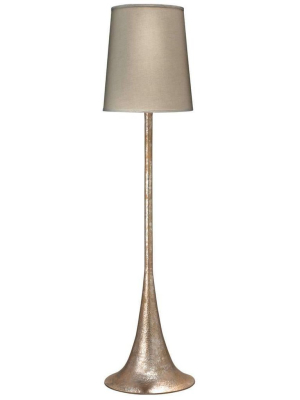 Hammered Metal Floor Lamp In Platinum With Tall Open Cone Shade In Natural Linen