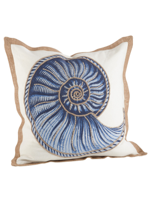 20"x20" Spiral Shell Print Cotton Throw Pillow Navy - Saro Lifestyle