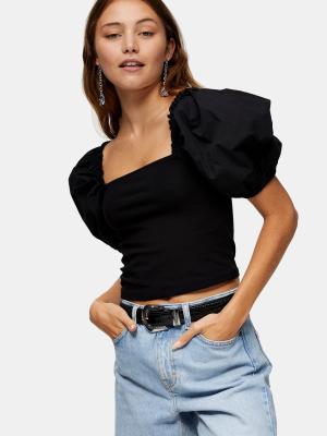 Black Poplin Sleeve Top