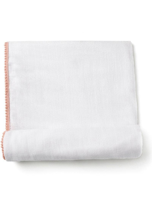 Luxe Silky Soft Bamboo Cotton Swaddle – Peach Pom Pom Trim