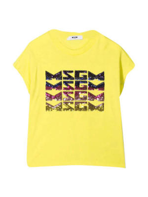 Msgm Kids Logo Sequined T-shirt