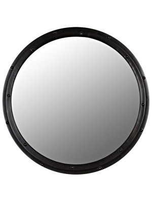 Round Mirror In Black Metal