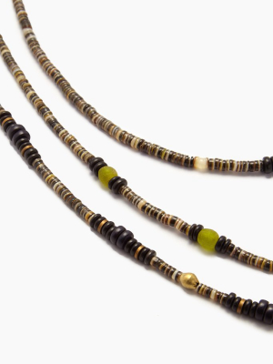 Shell Necklace - Blackshell, Brass & Glass Triple Strand